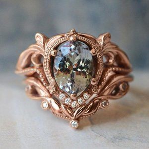 NEW Rose Gold Vintage Oval Diamond Art Deco Ring